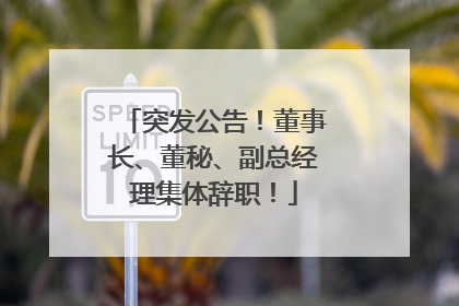 突发公告！董事长、董秘、副总经理集体辞职！