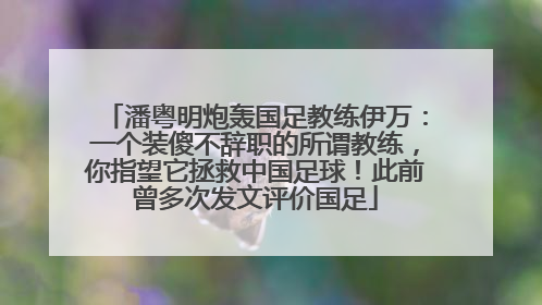 潘粤明炮轰国足教练伊万：一个装傻不辞职的所谓教练，你指望它拯救中国足球！此前曾多次发文评价国足